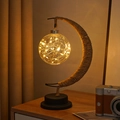 Star Moon LED Night Light with Jute Rope and Glass Ball for Christmas Decor - 0.12w / Warm White - Plastic Ball Battery Type