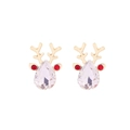 Detailed view of gold reindeer stud earrings with sparkling crystals and red accents - Exquisite Reindeer