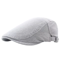 Béret plat en coton rayé gris pour hommes avec boucle métallique latérale réglable - Gris clair