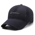 Quick-dry black baseball cap with breathable laser-cut holes and silver embroidery - Adjustable / Navy Blue