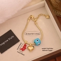 Bracciale a catena serpente dorata con ciondoli occhio e cuore in scatola regalo - Stile Cuore di Corallo Malocchio Blu Lago