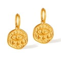 Gold-plated stainless steel earrings featuring evil eye and crescent moon on hammered metal - Evil Eye Crescent Style (GE913)