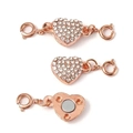 Rose gold heart-shaped magnetic clasp with rhinestones for DIY necklace connector - Rose Gold Rhinestone Heart Clasp