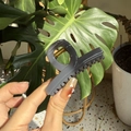 Detail of a smoky grey translucent hair claw clip with golden metal spring shown in sunlight - Light Silver Grey