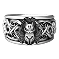 Vintage Thai silver style wide ring with kitsune relief and Celtic knot patterns - Adjustable Open / Ninetales Fox