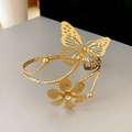 Goldenes offenes Armband mit hohlem Schmetterling und Kristallblumen-Detail - Goldener Schmetterlingsstil (90#)