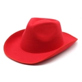 Detailed view of the red wool felt western cowboy hat with wide brim and creased crown - M (56-58cm) / Red