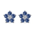 S925 sterling silver flower stud earrings featuring blue zircon petals and silver base - Blue Zirconia Silver Stud