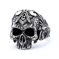 Vintage Silberfarbener Totenkopfring aus Edelstahl mit Freimaurer-G-Logo für Herren - US 7 / Silber (14502)