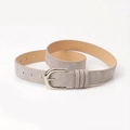 Light gray suede leather belt featuring vintage metal studs and a D-ring buckle - Light Gray