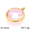 Detail of 14mm round pink faceted gemstone pendant with golden stainless steel frame - Gold Round Pink Gem Style (KLJ8245-Z)