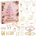 Pink Christmas advent calendar jewelry box set with gold necklaces and earrings - RC451E Christmas Jewelry Blind Box / Gold