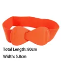 Orange elastic wide waist belt for women with elegant double-arch buckle decor - 80cm Extended / Orange