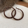 Close-up of leopard print velvet hoop earrings featuring brown and black flocking texture - 2# Brown Leopard Large Hoop Earrings (Silver Pin-Coffee-Round-Large)