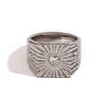 Anello largo in argento con finitura martellata e gemma centrale a forma di cuore - Argento Bianco-Misura 6