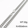 Classic silver 6mm Cuban link chain necklace in stainless steel 450mm length for unisex - 6mm*450mm(KN232849-ZZ)