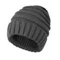 Classic dark grey knit beanie with stylish ribbed texture and thick winter fold design - One Size / Gray