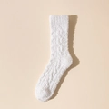 Single white coral fleece crew sock featuring a cable knit texture and warm plush material - One Size / Oatmeal