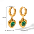 Detail view of 18K gold heart earrings with green zircon showing dimensions and weight - Green Zirconia Style (HC-E10452-GR)