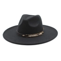 Detail of black wool fedora hat with ethnic embroidered leather band and gold studs - M(56-58cm) / Black