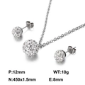 Silver stainless steel jewelry set with sparkling zircon spheres and necklace - White Zirconia Ball Style (KS115066-Z)
