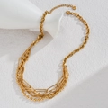 18K gold plated stainless steel layered necklace set with round and oval links - Gold Necklace (N2160)