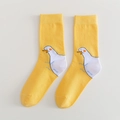 Calze gialle in cotone da donna con simpatica fantasia a papera e polsini a costine - Stile Lungo / Giallo