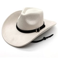 Sombrero vaquero blanco roto de ala ancha con banda de cuero negro y cordón ajustable - M(56-58cm) / Beige