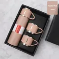 304 Stainless steel vacuum flask set in youthful pink with three matching cups and gift box - Gift Set (1 Flask + 2 Cups) / Pink