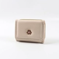 Beige small trifold wallet for women with flower clasp and lychee pattern leather - Off White