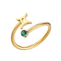 Bague ajustable plaquée or 18 carats Gémeaux avec zircon vert pour femme - Gémeaux
