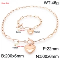 Parure collier et bracelet en acier inoxydable or rose avec pendentif cœur et perles - Ensemble Or Rose (KS199225-Z)