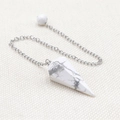 Hexagonal white turquoise stone pendulum with silver chain and bead detail - Howlite