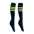 Black knee-high soccer socks with three neon yellow-green stripes and elastic cuffs - Black Yellow Edge
