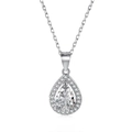 Elegante collana in argento sterling S925 con ciondolo a goccia a pera e pietre halo - Argento 925 / Bianco