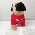 Lifelike pug plush toy wearing a red t-shirt with Best friends slogan text - C Pattern - Red / S