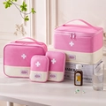 Pink and beige Oxford fabric medical kit set with white cross logo and top handle - Four-Piece Set / Pink (Set of 4)