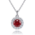 Elegant S925 sterling silver necklace featuring a round red gemstone and halo diamonds - Red Corundum 【White Gold】
