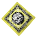 Bandana gialla in 100% cotone con stampa teschio nero, rose e ghirlanda di fiori - Graffiti Teschio Giallo
