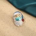 Vintage Santa Claus brooch with medical mask detail and pearl white finish - Santa With Red Pearl