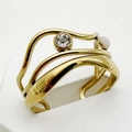 Macro shot of gold plated multi-layer wave ring with clear and white gemstones - One Size / White Wave Gem Style (R0385-02-white)