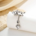 Silver cat-ear ear bone nail with heart-shaped zircon and a dangling heart stone - Single Piece / White + White Zirconia (A787-4)