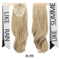 Long wavy ponytail hair extension in golden blonde mix with houndstooth ribbon tie - 24/613 (Light Blonde Mix)