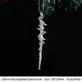 Rainbow plated spiral icicle Christmas ornaments 130x23mm pack of 10 with silver strings - Electroplated 130mm Spiral Icicle