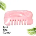 Pink resin gua sha massage comb for facial acupoint and scalp meridian therapy - Head Scraping Comb / Pink