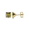 Square olive green zircon stud earrings in gold-plated four-prong setting - Gold Olive Green Zircon