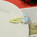 Christmas BB hair clip with cute white resin snowman and light blue hat accessory - Beige Snowman Hair Clip
