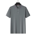 Men's short sleeve polo shirt in medium grey with three-button collar and knit texture - Gray