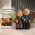 Elderly couple resin piggy bank ornament in blue suit and green vest, size 16x10x19cm - 935-2 Selling Vegetables