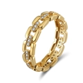 Elegant gold S925 sterling silver chain ring set with sparkling zircon stones - NMR11-Chain Design Iced Out Gold Ring-Size 10